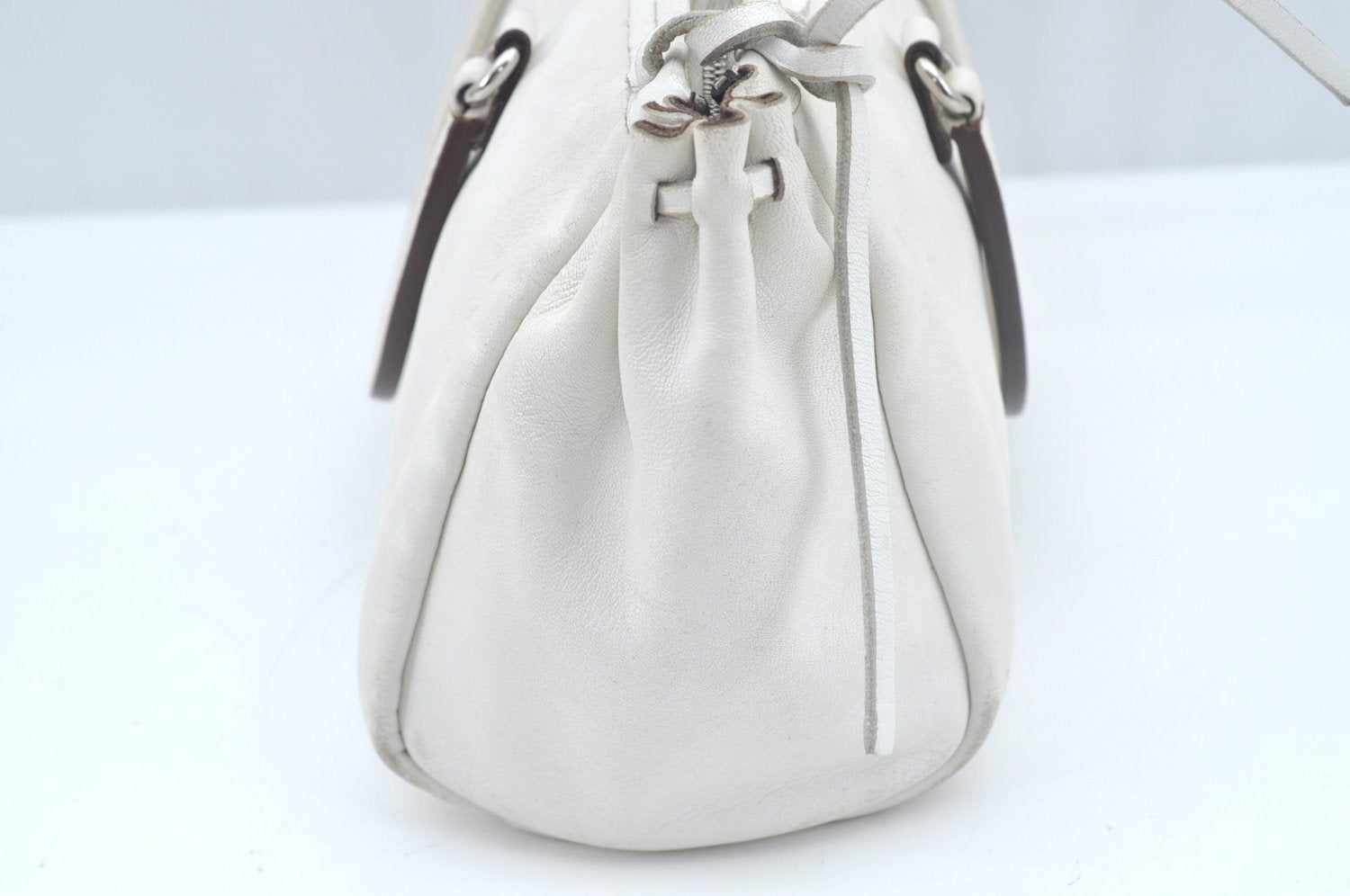 Authentic PRADA Vintage BOW SOFT Leather Hand Bag Purse BN0703 White 9934I