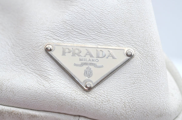 Authentic PRADA Vintage BOW SOFT Leather Hand Bag Purse BN0703 White 9934I