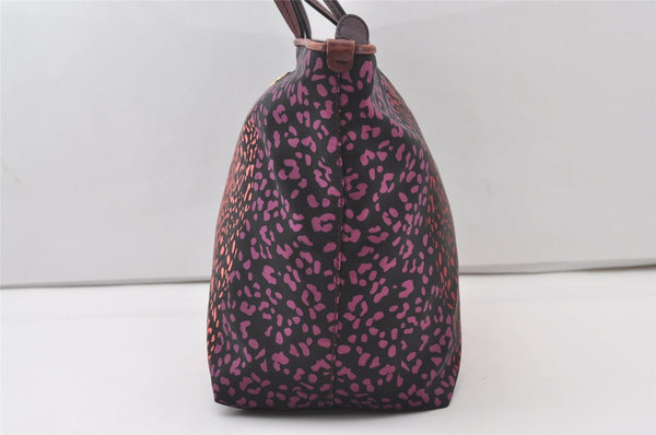 Auth Salvatore Ferragamo Leopard Gancini Nylon Leather Tote Bag Purple 9937I