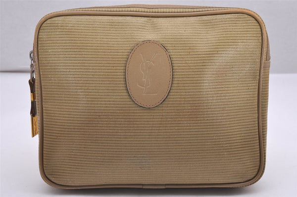 Authentic YVES SAINT LAURENT Clutch Hand Bag Purse PVC Leather Beige 9938I