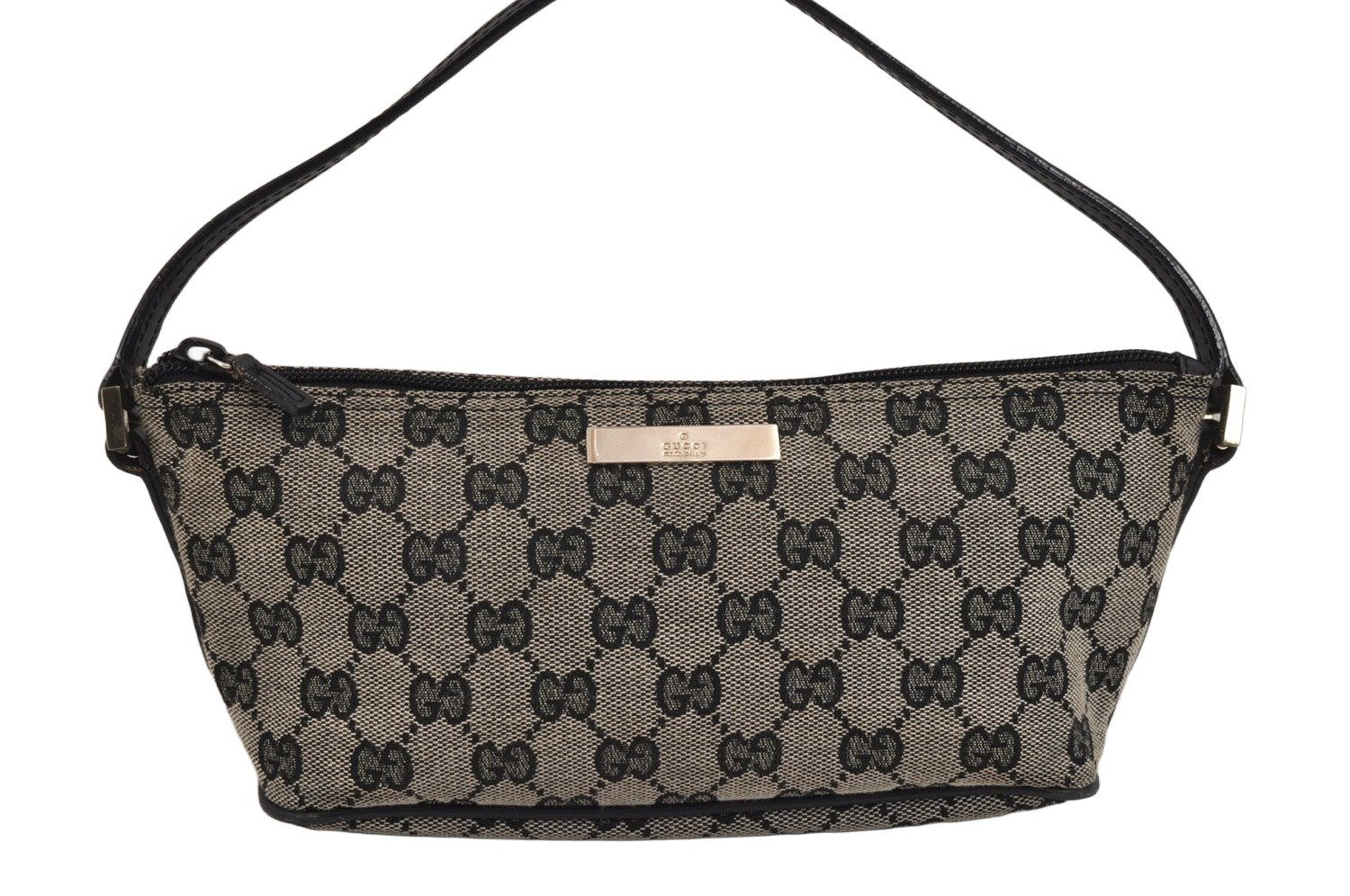 Authentic GUCCI Hand Bag Pouch Purse GG Canvas Leather 0391103 Black 9941J