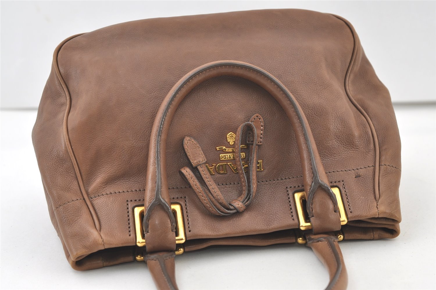 Authentic PRADA Vintage Leather 2Way Shoulder Hand Bag Purse Brown 9945J