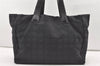 Authentic CHANEL New Travel Line Shoulder Tote Bag Nylon Leather Black 9946J