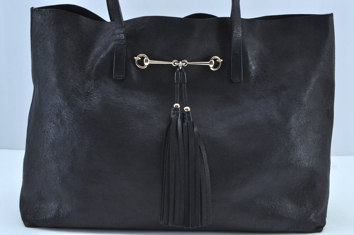 Authentic GUCCI Vintage Horsebit Shoulder Tote Bag Leather 297007 Black 9952G