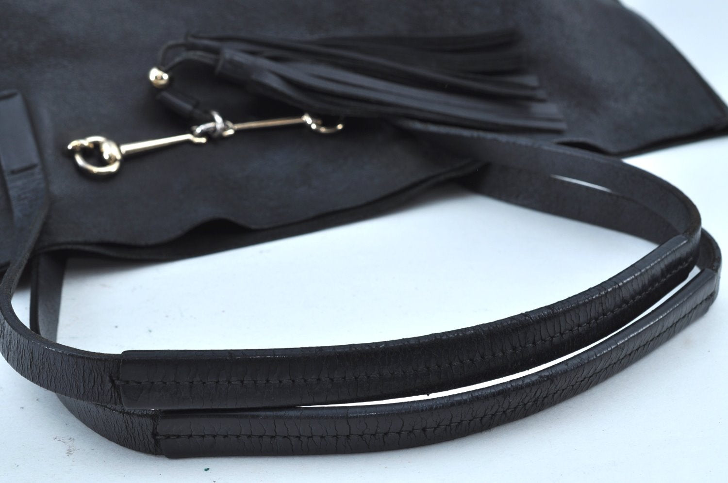 Authentic GUCCI Vintage Horsebit Shoulder Tote Bag Leather 297007 Black 9952G