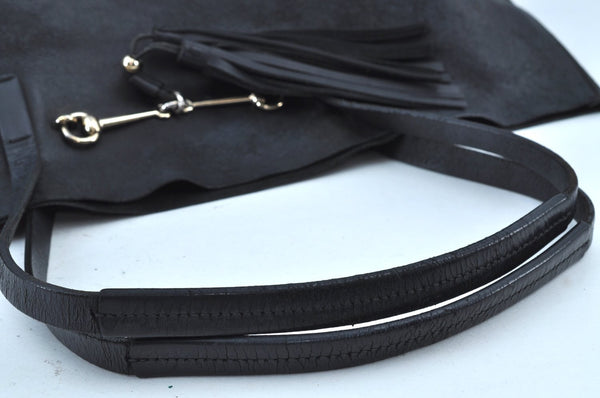 Authentic GUCCI Vintage Horsebit Shoulder Tote Bag Leather 297007 Black 9952G