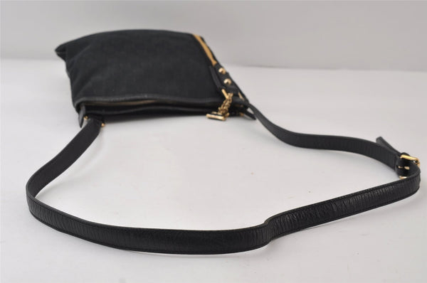 Authentic GUCCI Sherry Line Shoulder Cross Bag GG Canvas Leather Black 9954I