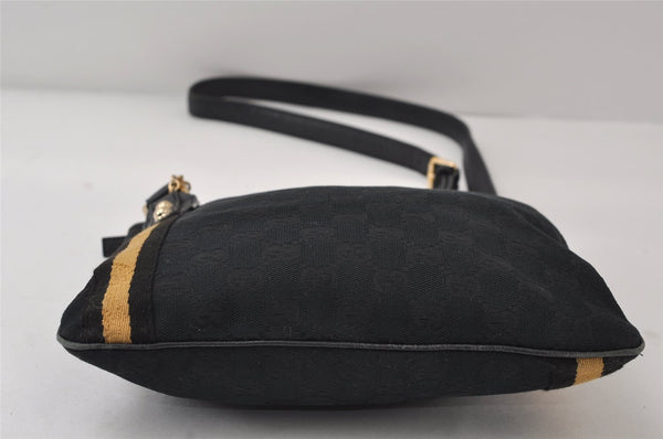 Authentic GUCCI Sherry Line Shoulder Cross Bag GG Canvas Leather Black 9954I