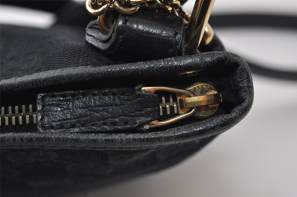 Authentic GUCCI Sherry Line Shoulder Cross Bag GG Canvas Leather Black 9954I