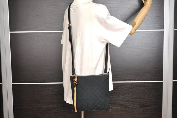 Authentic GUCCI Sherry Line Shoulder Cross Bag GG Canvas Leather Black 9954I