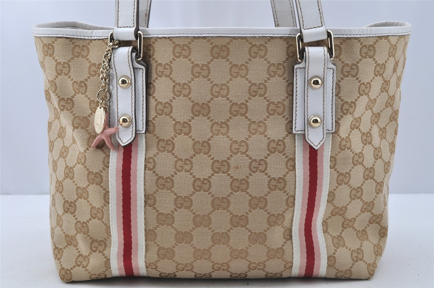 Authentic GUCCI Sherry Line Shoulder Tote Bag GG Canvas Leather Beige 9956I