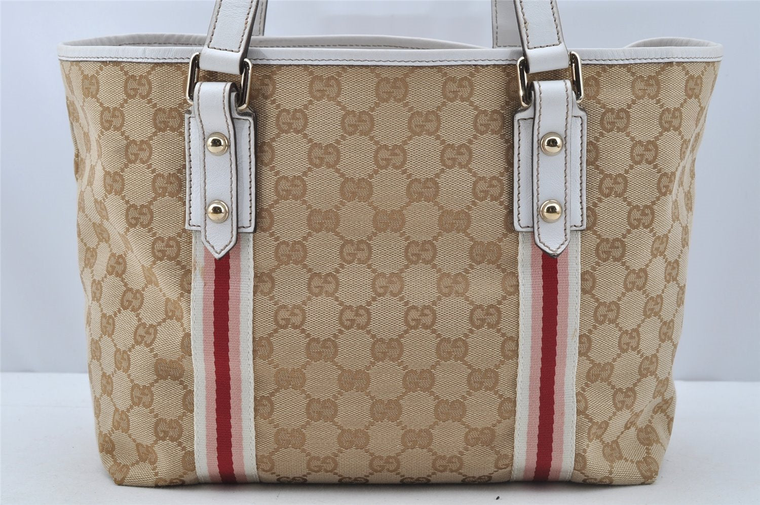 Authentic GUCCI Sherry Line Shoulder Tote Bag GG Canvas Leather Beige 9956I