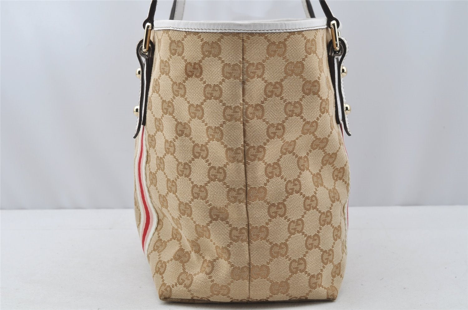 Authentic GUCCI Sherry Line Shoulder Tote Bag GG Canvas Leather Beige 9956I