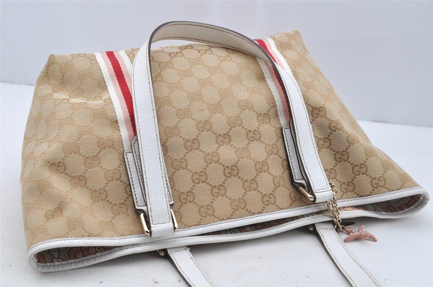 Authentic GUCCI Sherry Line Shoulder Tote Bag GG Canvas Leather Beige 9956I