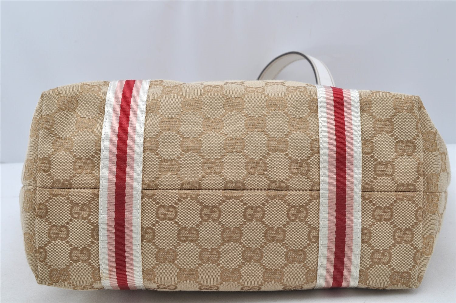 Authentic GUCCI Sherry Line Shoulder Tote Bag GG Canvas Leather Beige 9956I