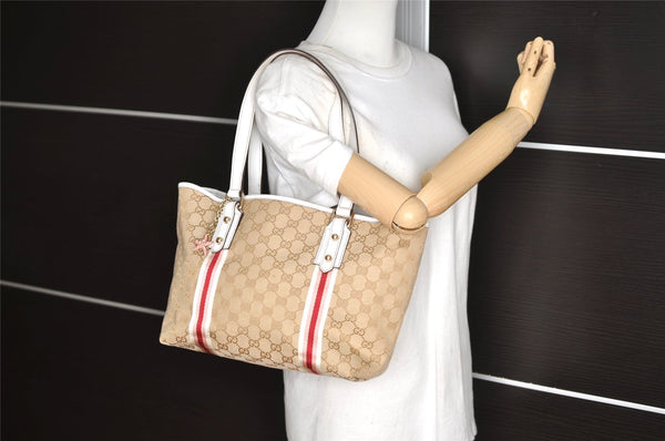 Authentic GUCCI Sherry Line Shoulder Tote Bag GG Canvas Leather Beige 9956I