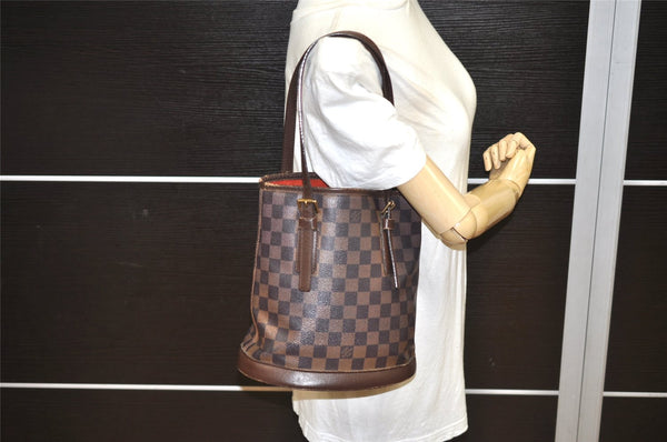 Authentic Louis Vuitton Damier Marais Bucket Shoulder Tote Bag N42240 LV 9956J