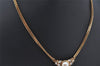 Authentic Christian Dior Gold Tone Chain Rhinestone Pendant Necklace Box 9957I