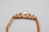 Authentic Christian Dior Gold Tone Chain Rhinestone Pendant Necklace Box 9957I