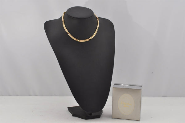 Authentic Christian Dior Gold Tone Chain Rhinestone Pendant Necklace Box 9958I