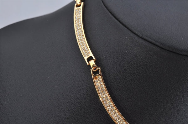 Authentic Christian Dior Gold Tone Chain Rhinestone Pendant Necklace Box 9958I