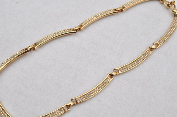 Authentic Christian Dior Gold Tone Chain Rhinestone Pendant Necklace Box 9958I