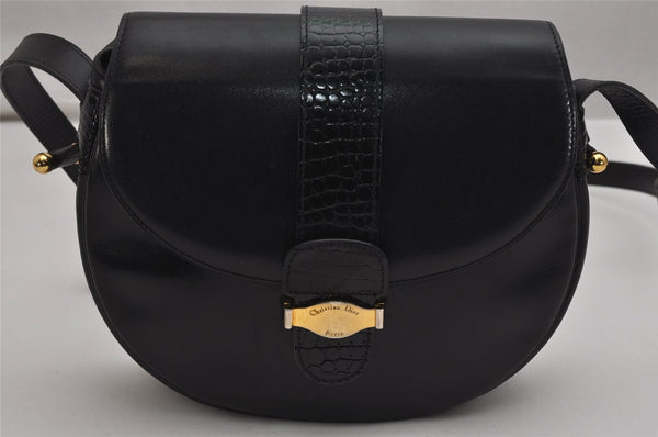 Authentic Christian Dior Shoulder Cross Body Bag Purse Leather Black 9958J