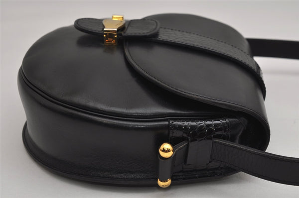 Authentic Christian Dior Shoulder Cross Body Bag Purse Leather Black 9958J