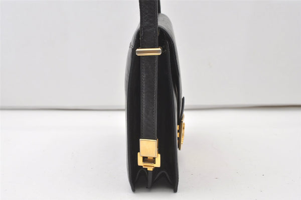 Authentic CELINE Vintage Horse Carriage Shoulder Bag Purse Leather Black 9959I