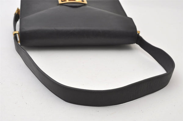 Authentic CELINE Vintage Horse Carriage Shoulder Bag Purse Leather Black 9959I