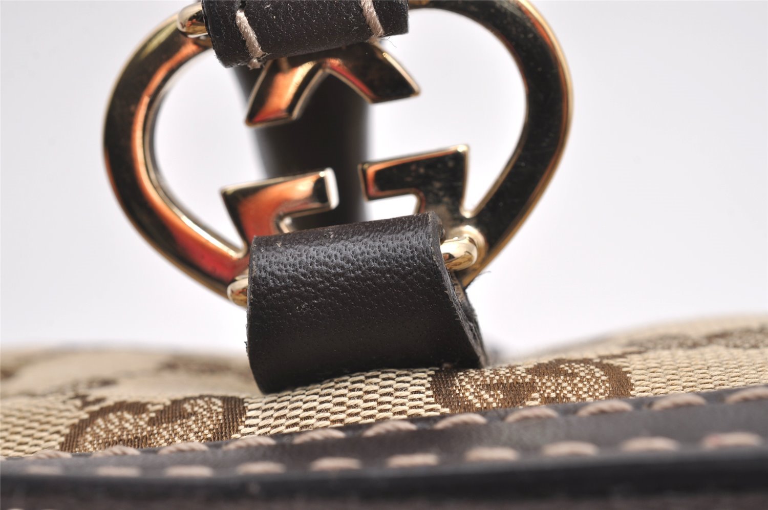 Authentic GUCCI Lovely Heart Tote Hand Bag GG Canvas Leather 257069 Brown 9962I