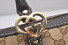 Authentic GUCCI Lovely Heart Tote Hand Bag GG Canvas Leather 257069 Brown 9962I