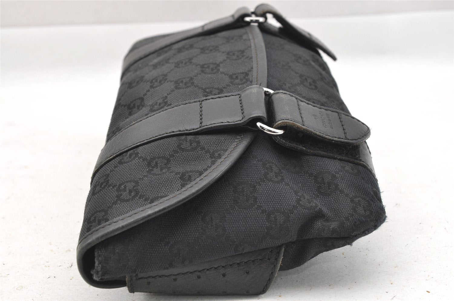 Authentic GUCCI Waist Body Bag Purse GG Canvas Leather 145851 Black 9965I