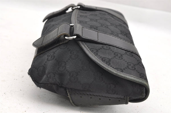 Authentic GUCCI Waist Body Bag Purse GG Canvas Leather 145851 Black 9965I