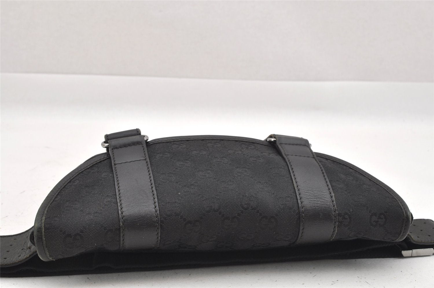 Authentic GUCCI Waist Body Bag Purse GG Canvas Leather 145851 Black 9965I