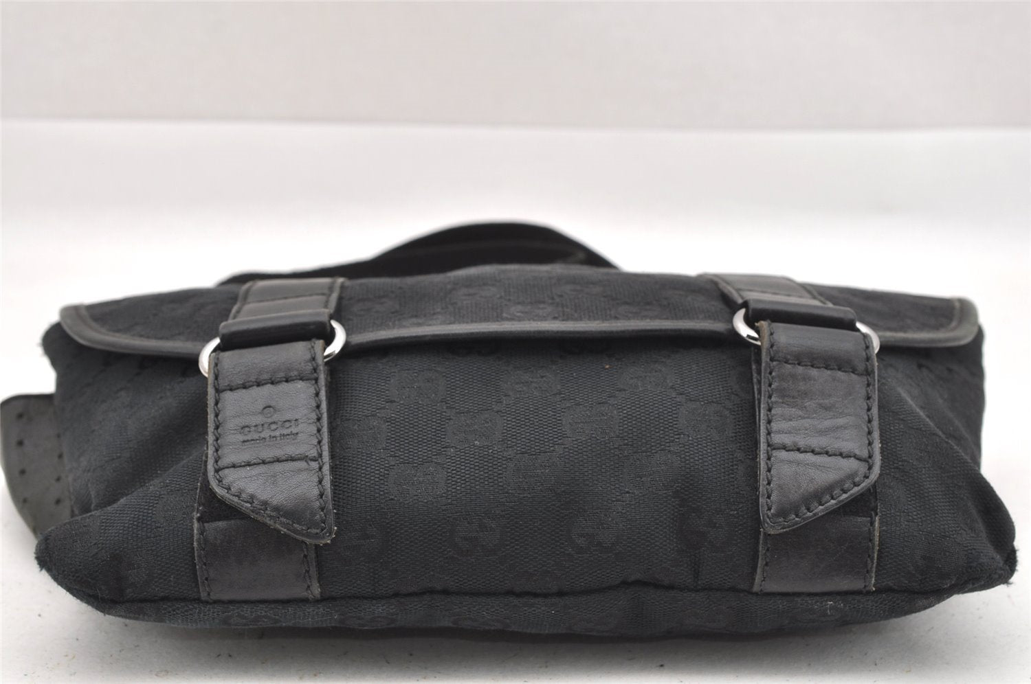 Authentic GUCCI Waist Body Bag Purse GG Canvas Leather 145851 Black 9965I