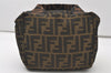 Authentic FENDI Vintage Zucca Hand Bag Purse Nylon Leather Brown 9966I