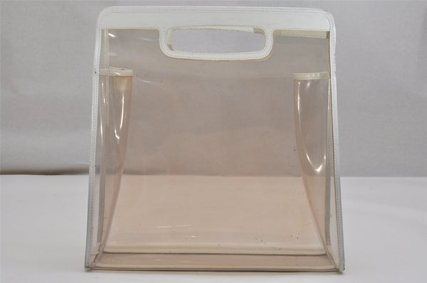 Authentic GUCCI Vintage 2in1 Tote Hand Bag Vinyl Leather Clear White Junk 9968J