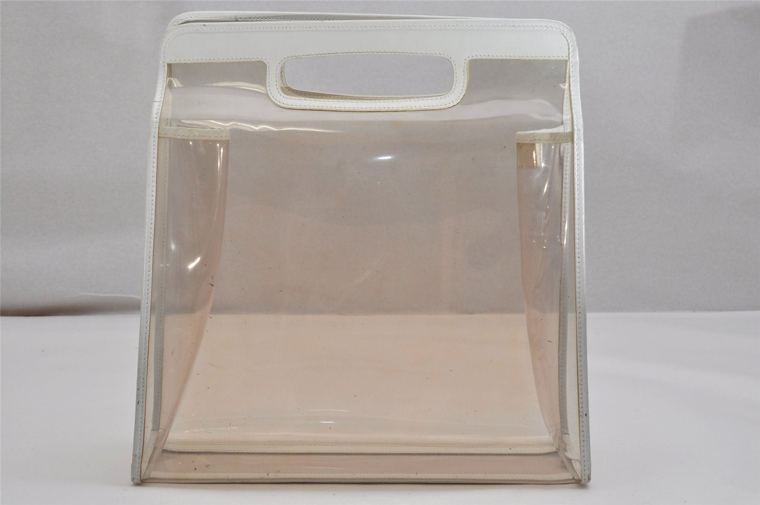 Authentic GUCCI Vintage 2in1 Tote Hand Bag Vinyl Leather Clear White Junk 9968J