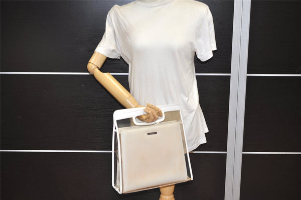 Authentic GUCCI Vintage 2in1 Tote Hand Bag Vinyl Leather Clear White Junk 9968J