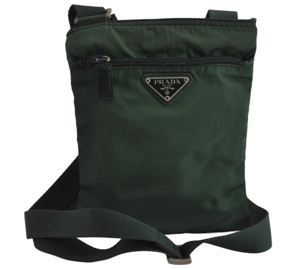 Authentic PRADA Vintage Nylon Tessuto Shoulder Cross Body Bag Purse Green 9970J