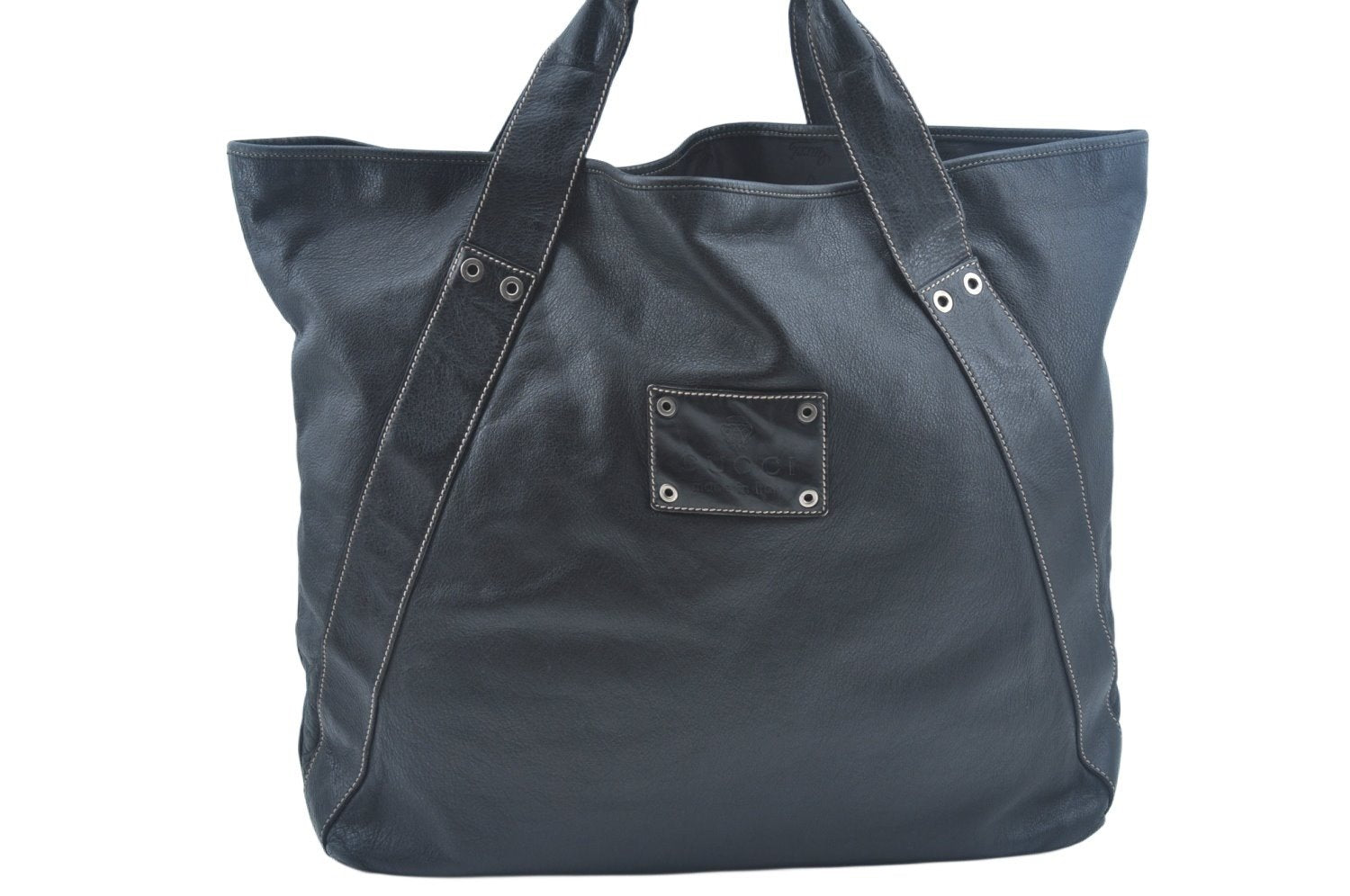 Authentic GUCCI Vintage Travel Tote Bag Leather 211126 Black 9972H