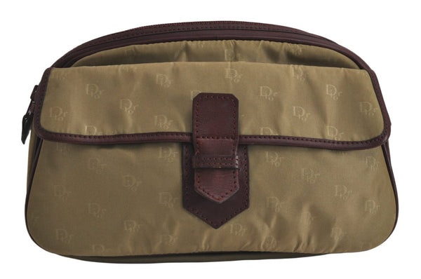 Authentic Christian Dior Clutch Hand Bag Purse Nylon Leather Beige CD 9972J