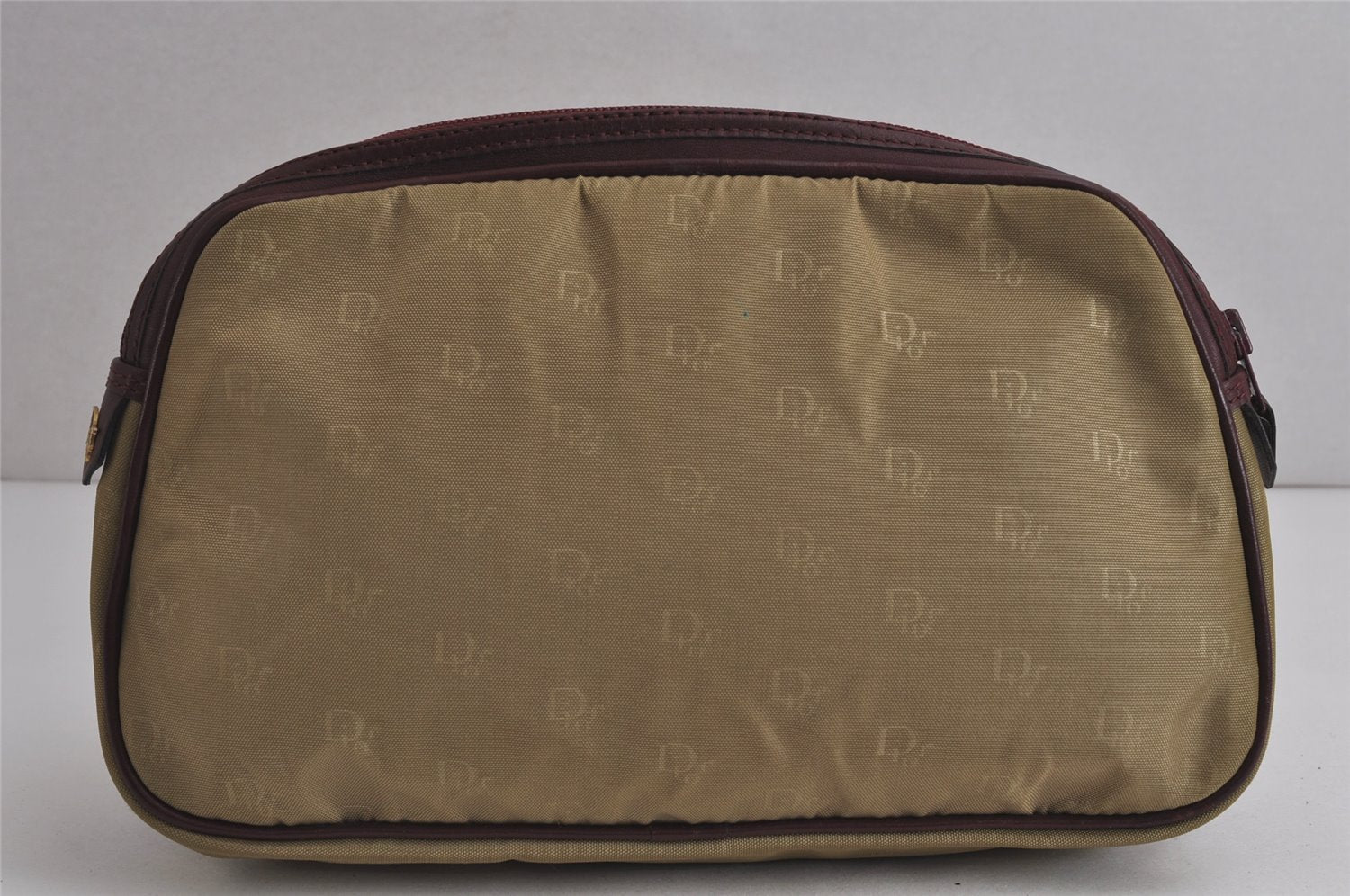 Authentic Christian Dior Clutch Hand Bag Purse Nylon Leather Beige CD 9972J