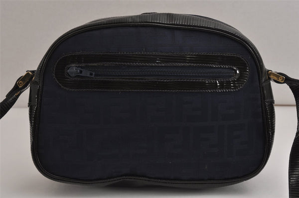 Authentic FENDI Zucca Shoulder Cross Body Bag Purse Canvas Enamel Navy 9973J