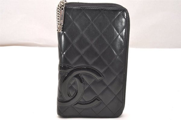 Authentic CHANEL Calf Skin Cambon Line Zippy Organizer Wallet Purse Black 9974I