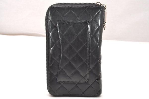 Authentic CHANEL Calf Skin Cambon Line Zippy Organizer Wallet Purse Black 9974I