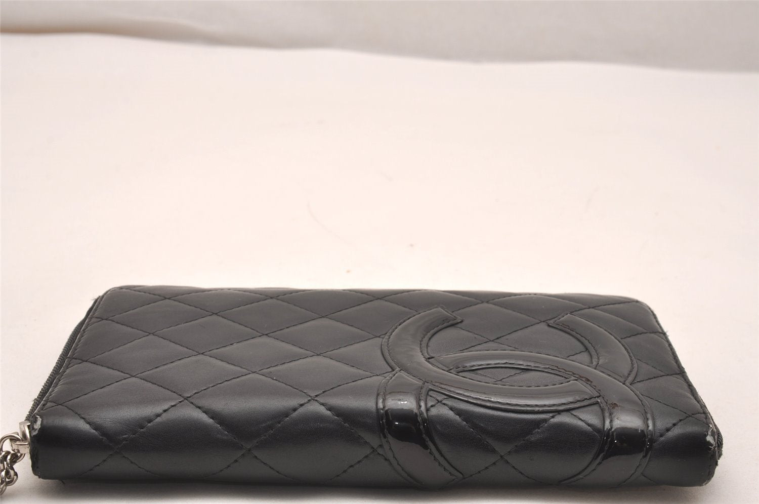 Authentic CHANEL Calf Skin Cambon Line Zippy Organizer Wallet Purse Black 9974I