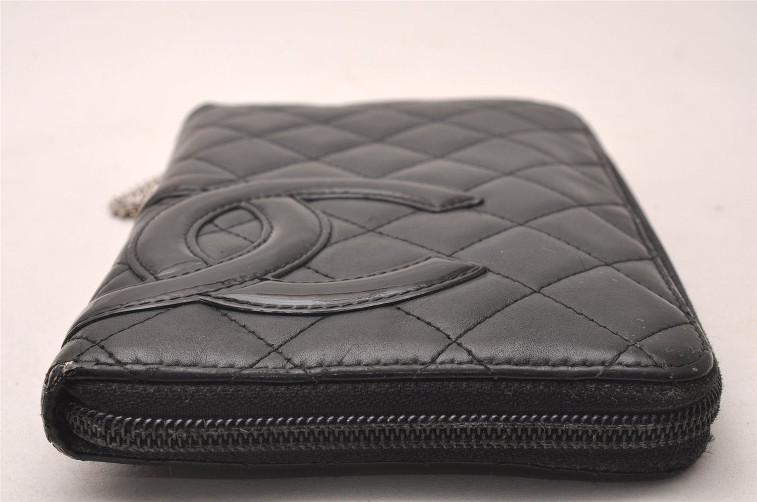 Authentic CHANEL Calf Skin Cambon Line Zippy Organizer Wallet Purse Black 9974I