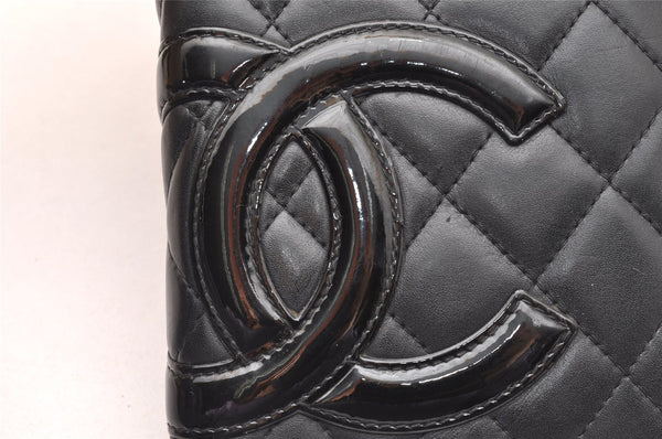 Authentic CHANEL Calf Skin Cambon Line Zippy Organizer Wallet Purse Black 9974I